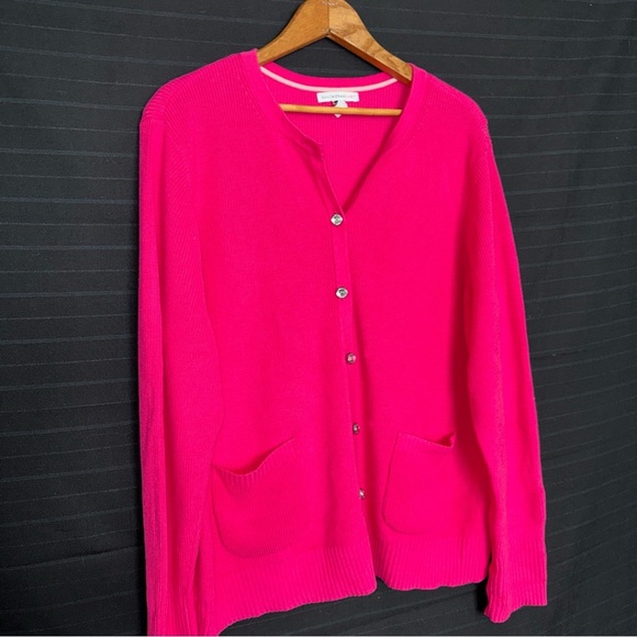 Isaac Mizrahi Live Pink Rib Knit Jewel Button Cardigan Sweater Long Sleeve XL - Picture 3 of 10